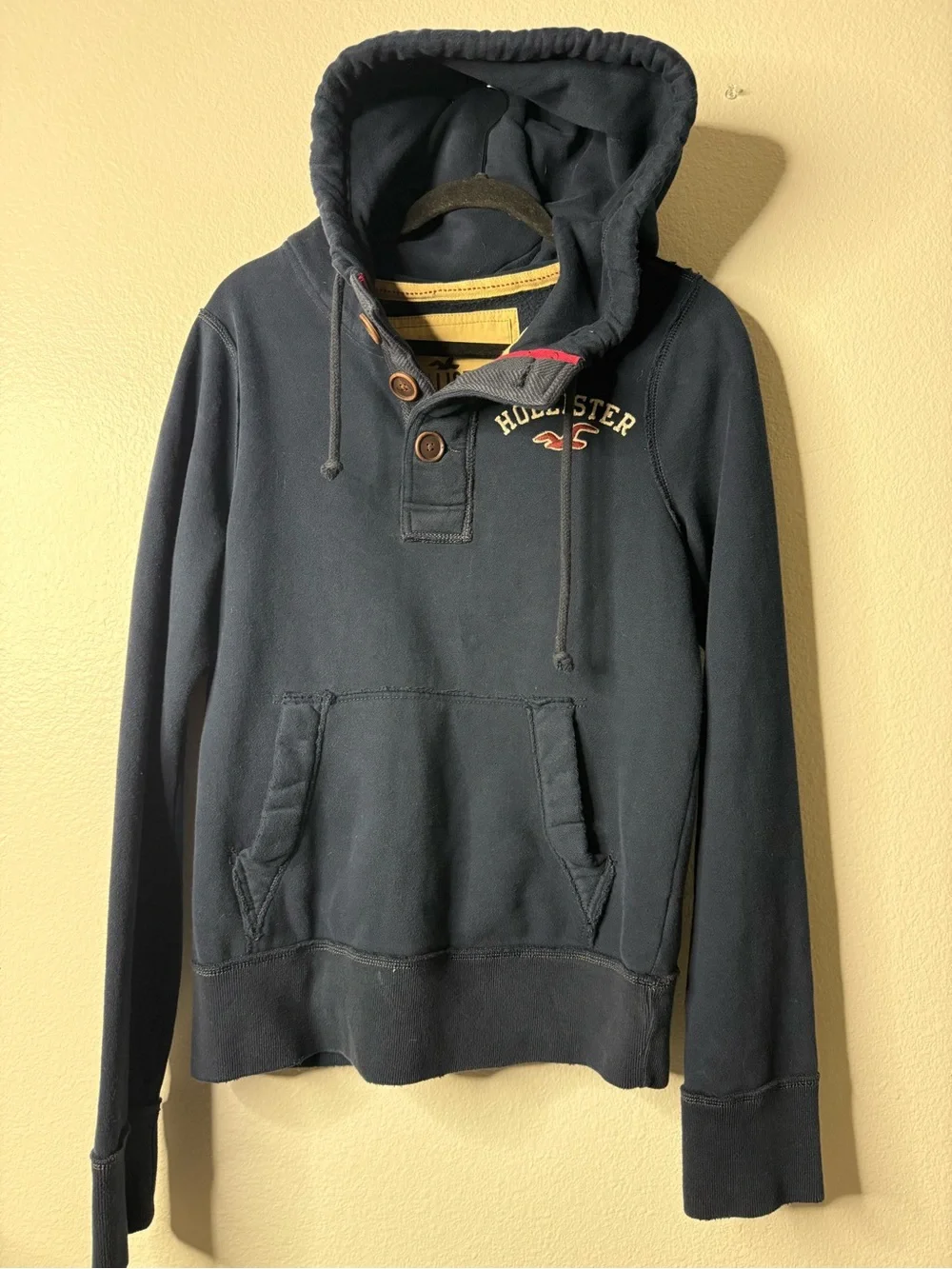 Hollister Navy Button-Neck Hoodie Y2K Oversized Small